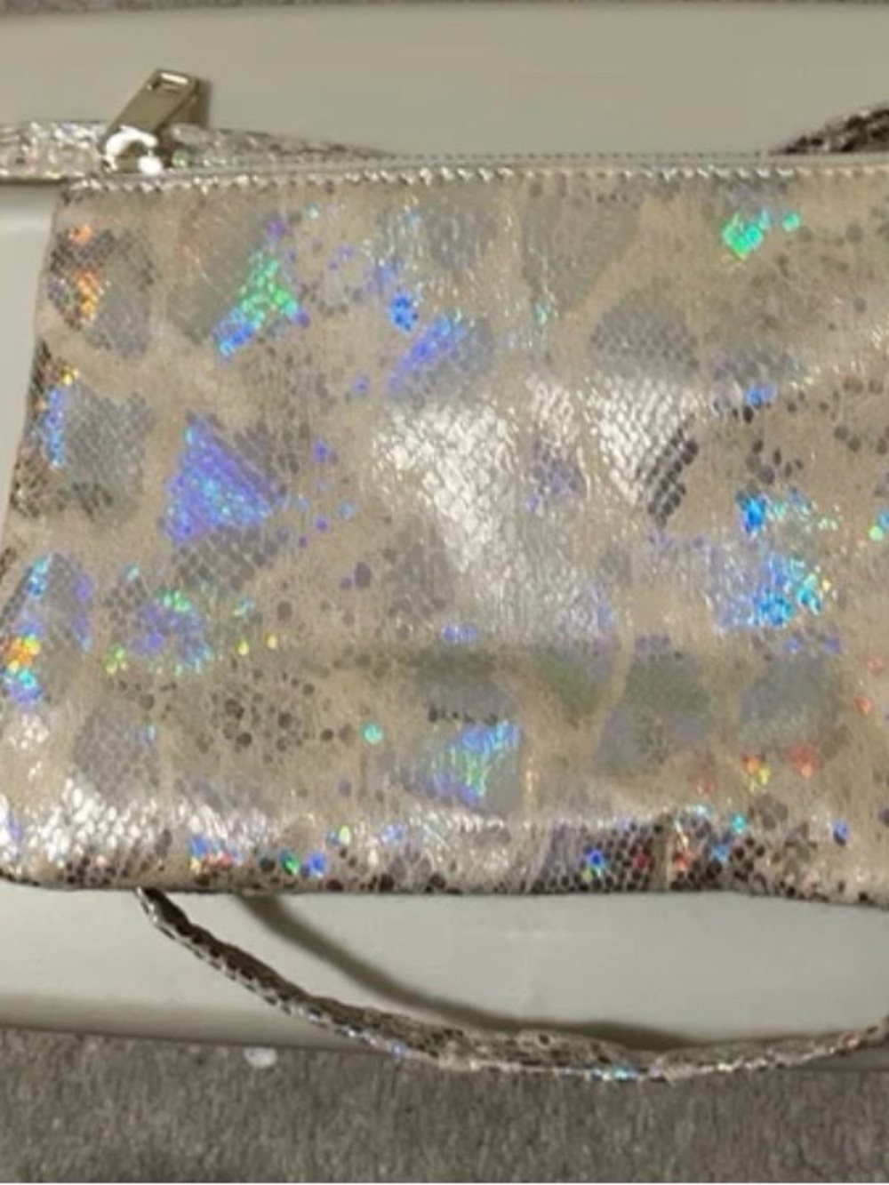 Iridescent Silver Cream Wristlet Clutch